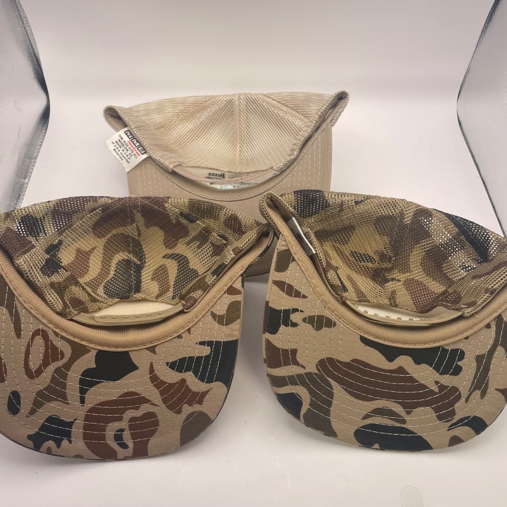 Vintage Bass Fishing Trucker Hat Bundle Camo Tan Snapback Mesh 3pc Set - Picture 8 of 10